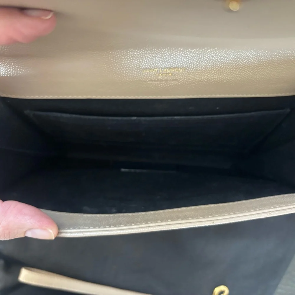 YSL Saint Laurent Dark Beige Grain de Poudre Leather Clutch Wristlet $850 - Picture 10 of 13